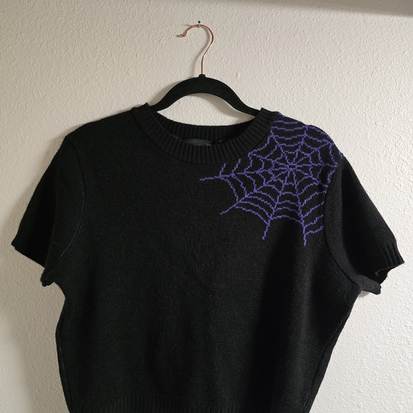 Sweaters - Black Sweater with Purple Web Design